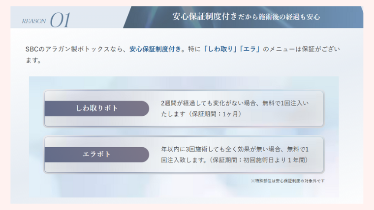 SBC湘南美容クリニックボトックス・安心保証制度